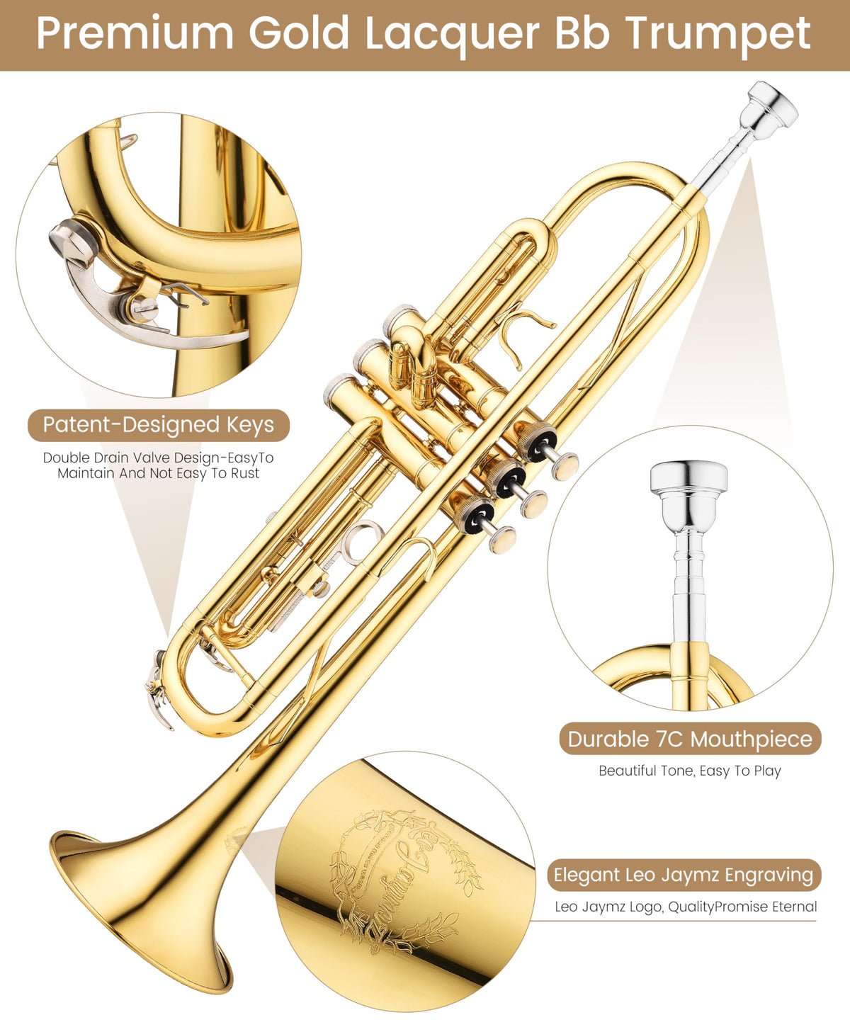 Bb Brass Trumpet with Case and 7C Mouthpiece Q34551