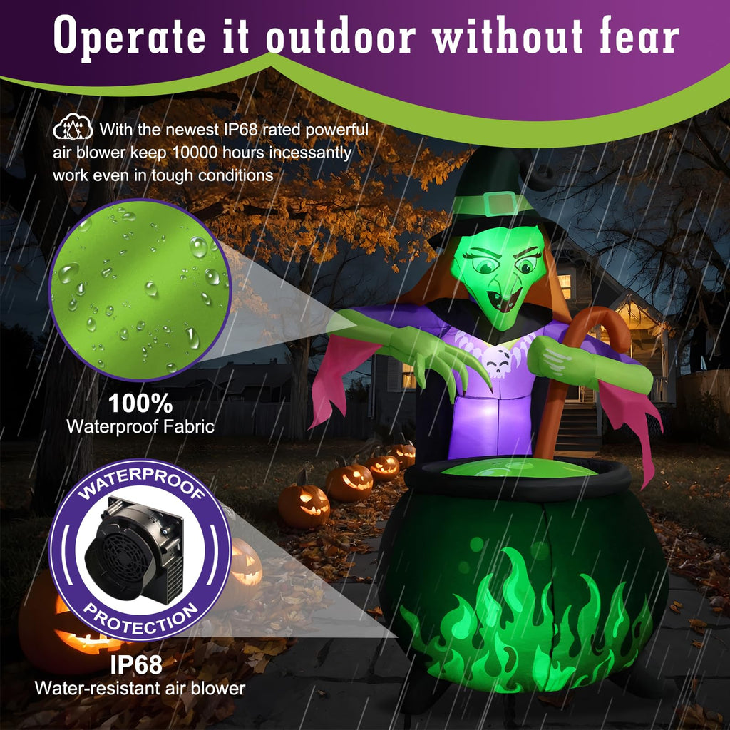 8Ft Tall Halloween Inflatable Witch Cauldron with 4 Led Lights I5096