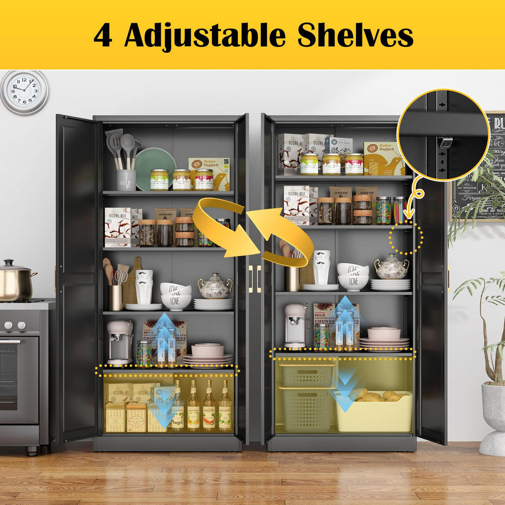 71" Metal Pantry Storage Cabinet with Doors & 4 Adjustable Shelves D930