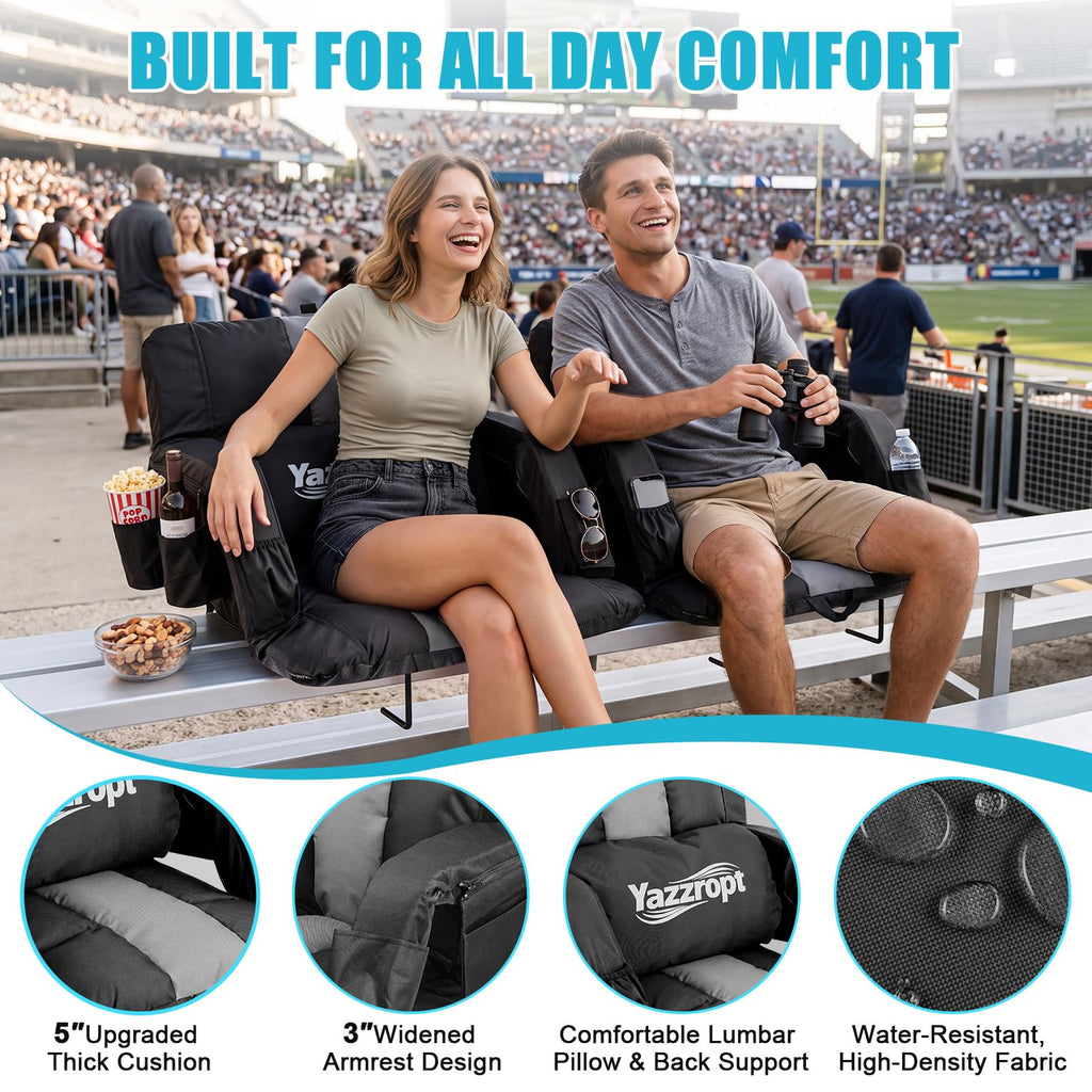 Wide Padded Stadium Seat with Back Support and Cup Holder T514