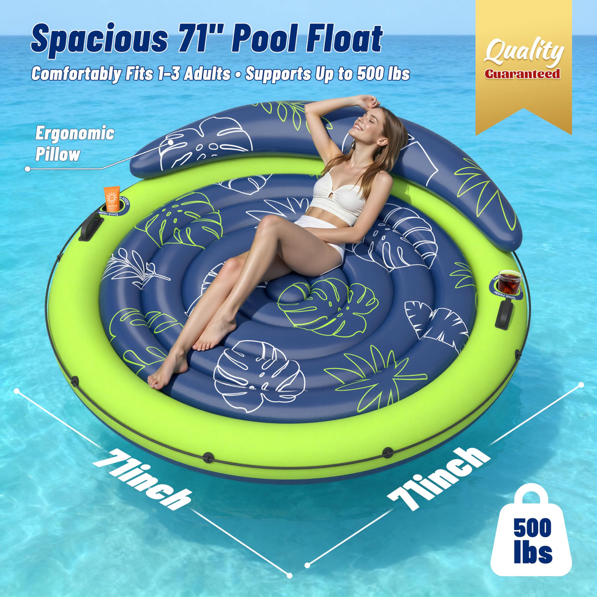 Inflatable Tanning Pool Float with Cup Holders Q437