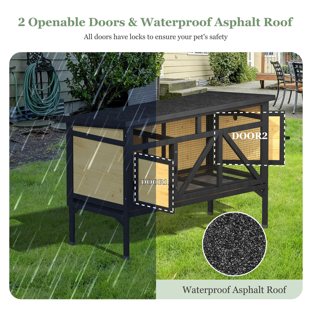 46.7" Wooden Rabbit Hutch with Removable Tray J226