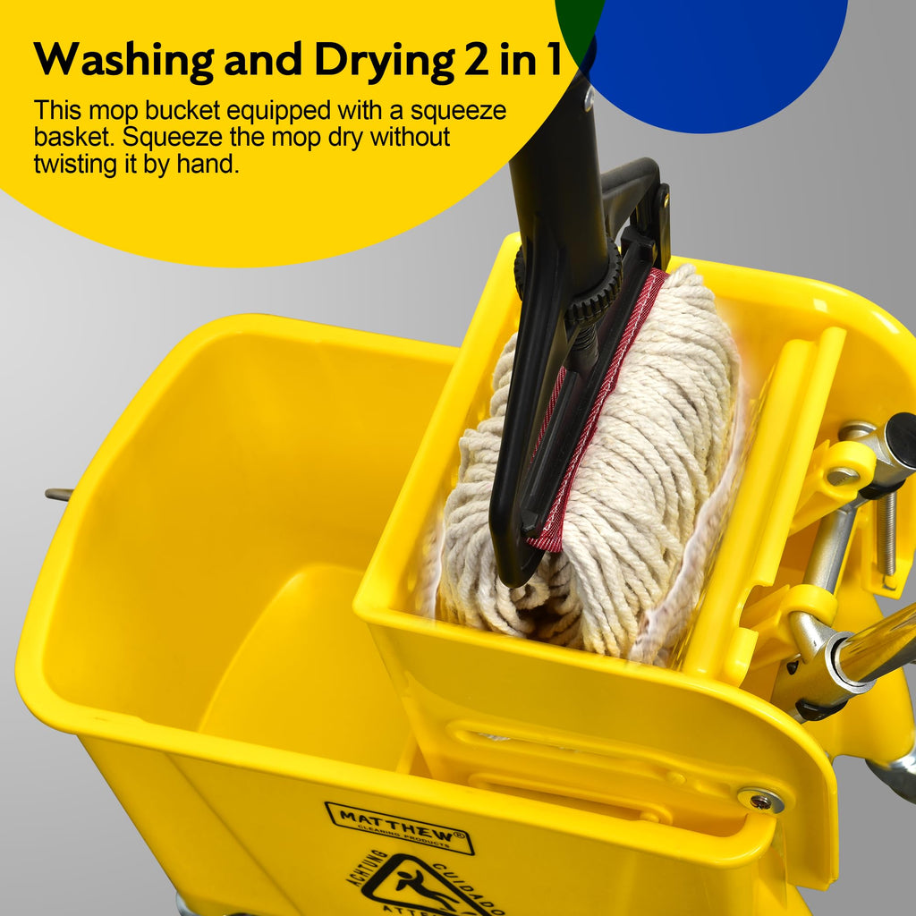22 Quart Compact Mop Bucket with Side Press Wringer On Wheels U493106