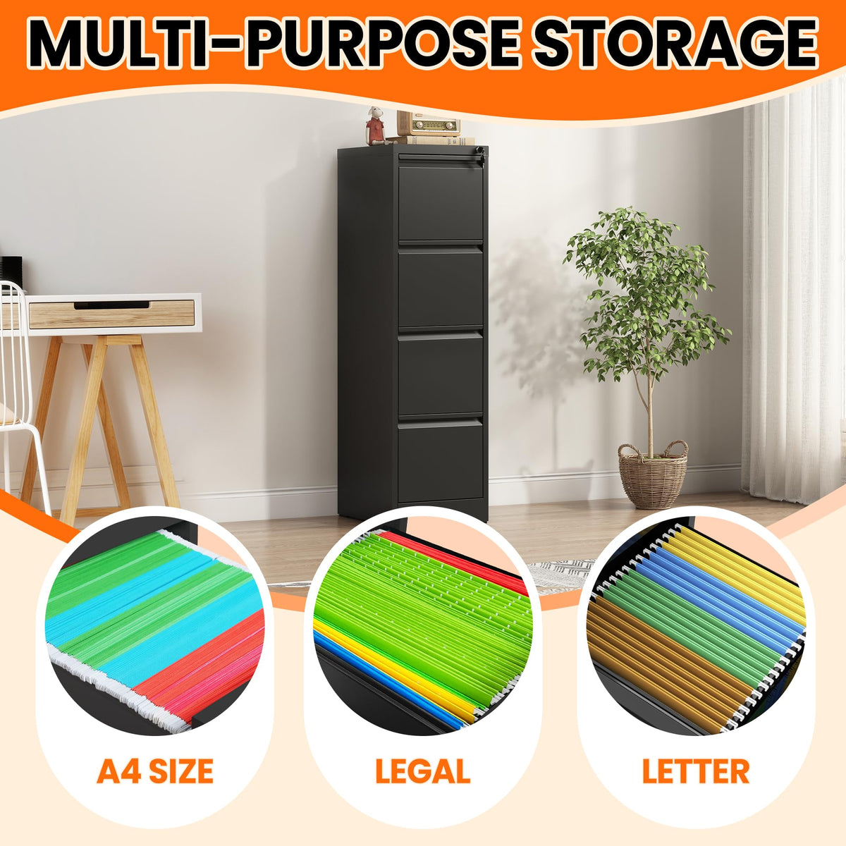 4 Drawer File Cabinet with Lock K595