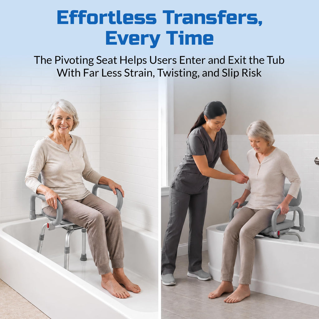 Gray Pivoting Shower Chair with Padded Back and Arms U703628