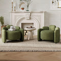 Green Set of 2 Upholstered Barrel Accent Chairs with Solid Wood Base Y706