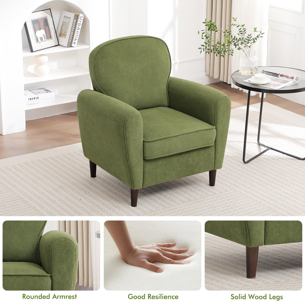 Green Mid Century Modern Upholstered Accent Chair Set of 2 Q945