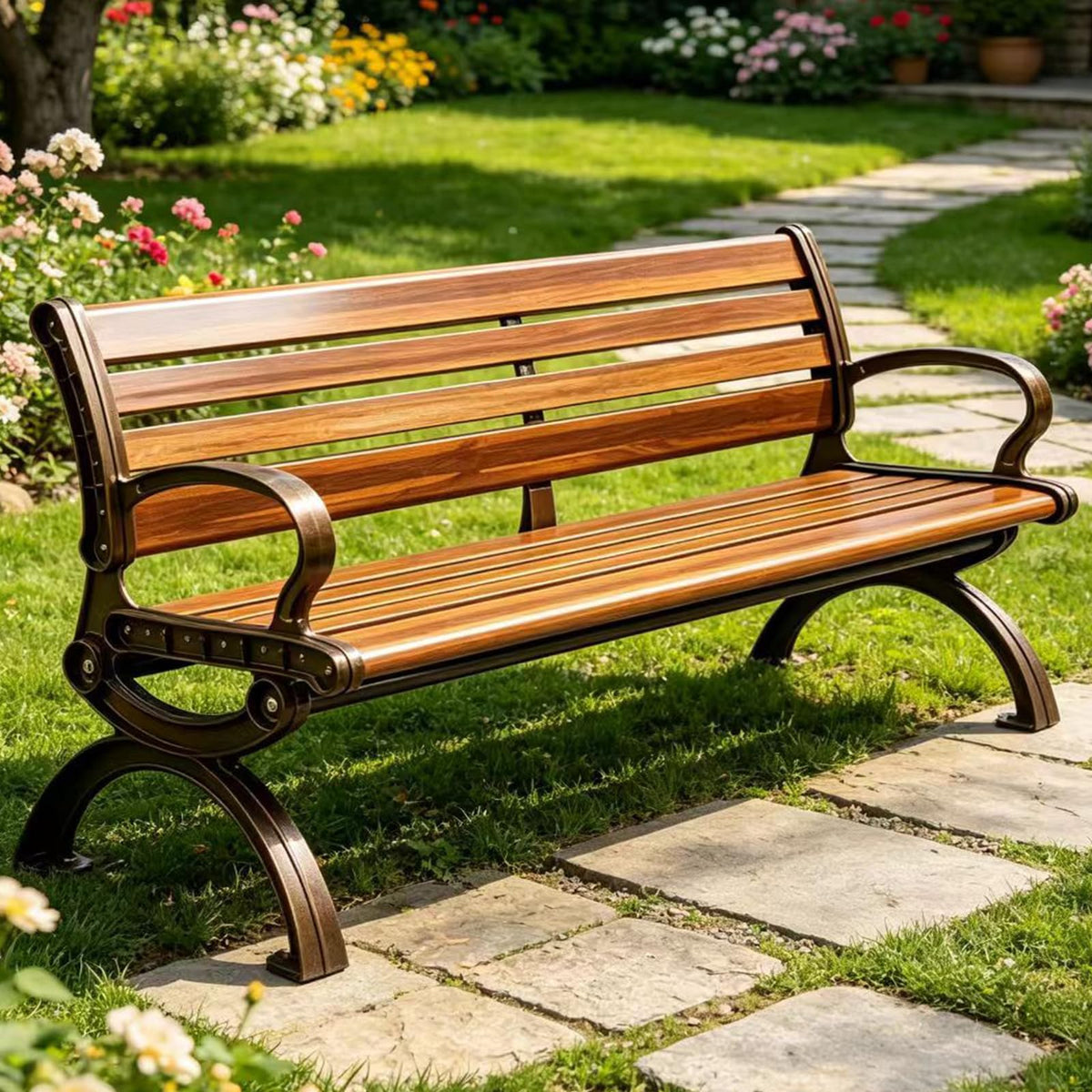 70" Aluminum Alloy Outdoor Bench with Armrest F91349