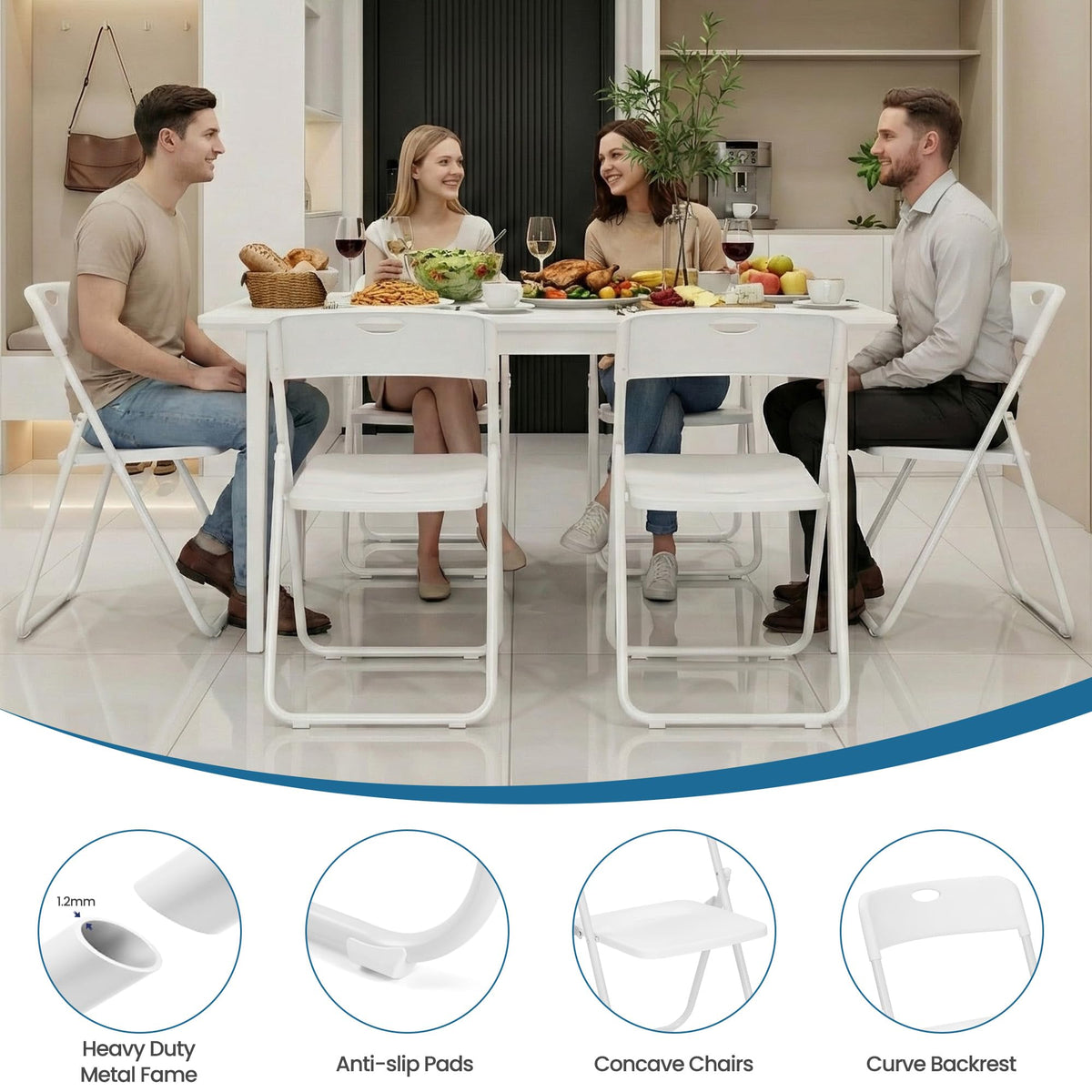 White Plastic Folding Chairs 10 Pack with Steel Frame G5155