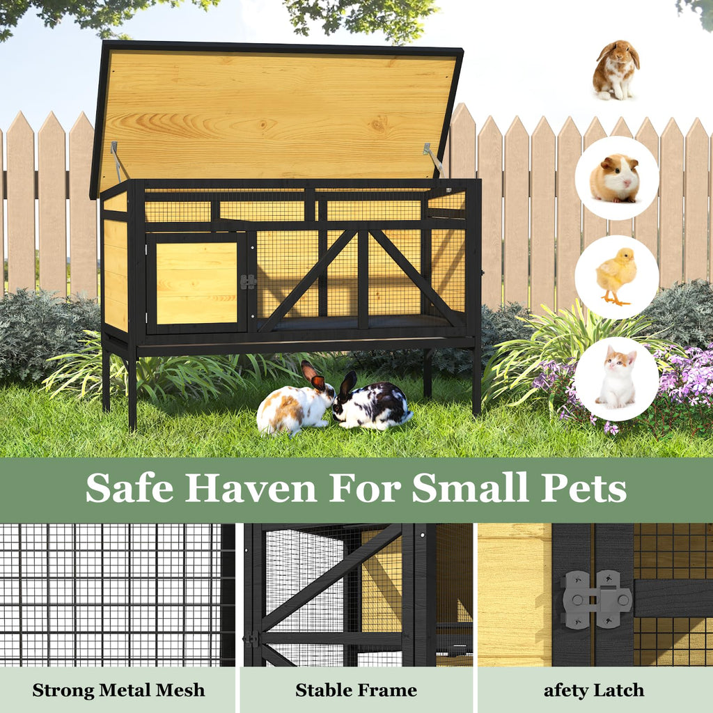 46.7" Wooden Rabbit Hutch with Removable Tray J226