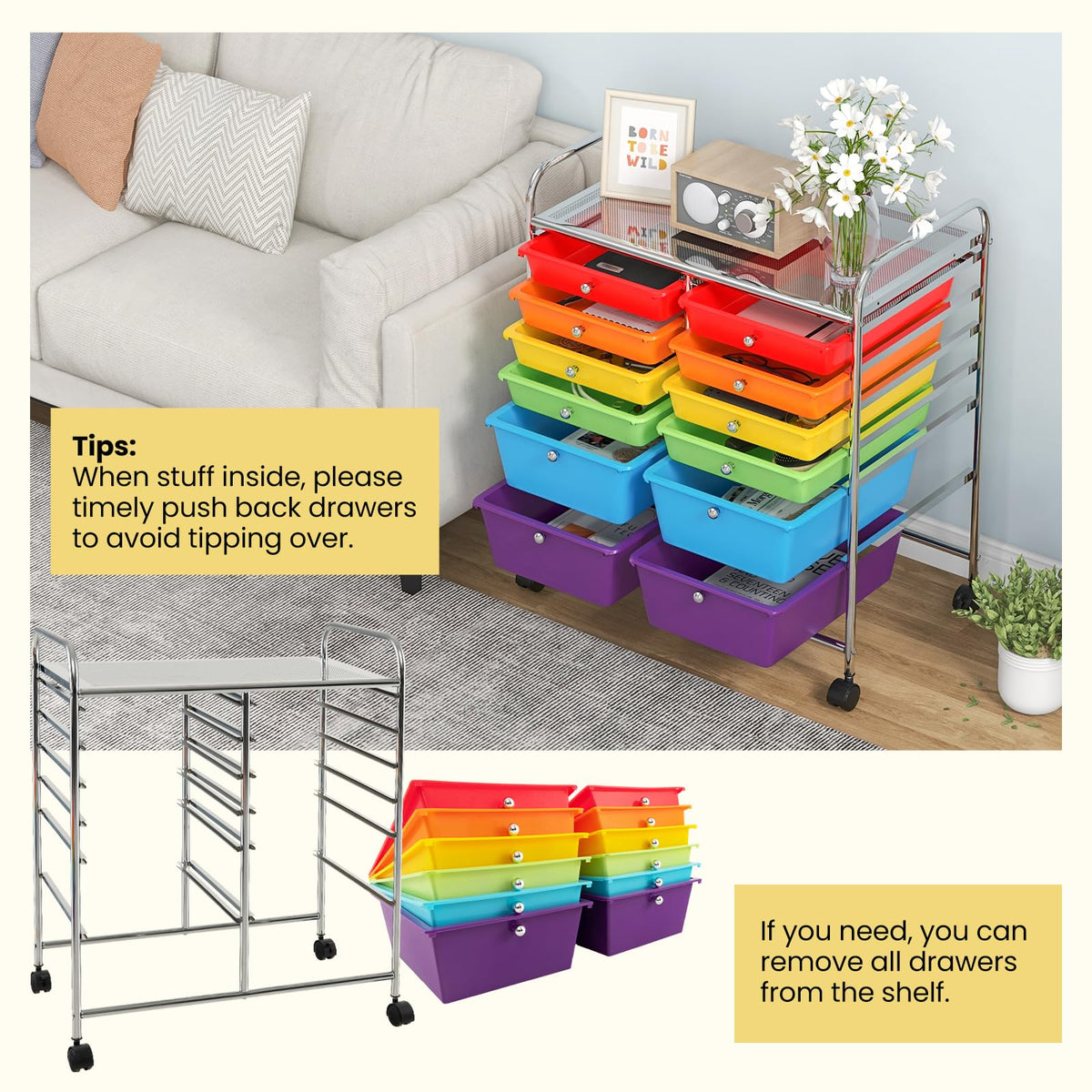 12 Drawer Rolling Storage Cart with Lockable Wheel & Metal Frame A1224