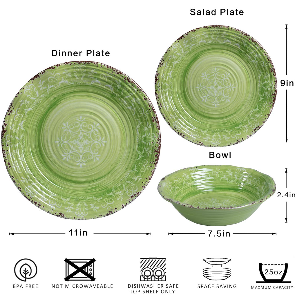 12 Piece Green Melamine Dinnerware Set N166