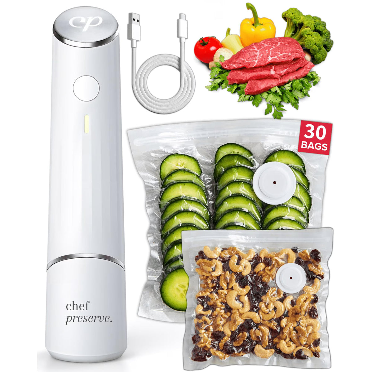 Compact Vacuum Sealer with 30 Reusable Vacuum Bags G117