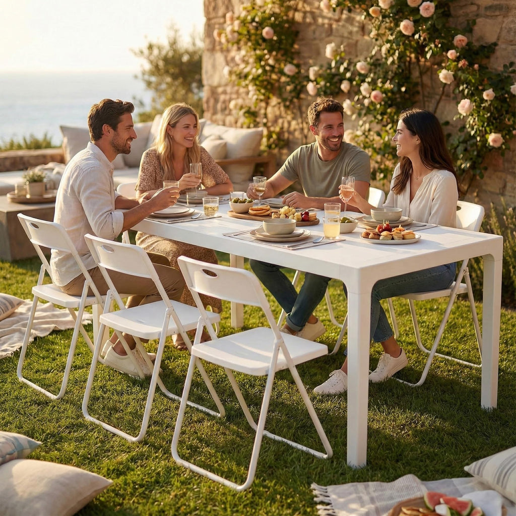 White Plastic Folding Chairs 10 Pack with Steel Frame G5155