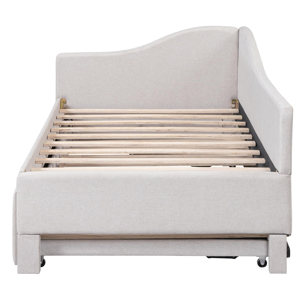 Twin Size Upholstered Linen Daybed with Pop up Trundle S160894