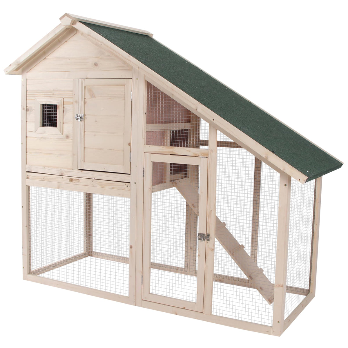 55" 2-Tier Wooden Rabbit Hutch with Ramp W966