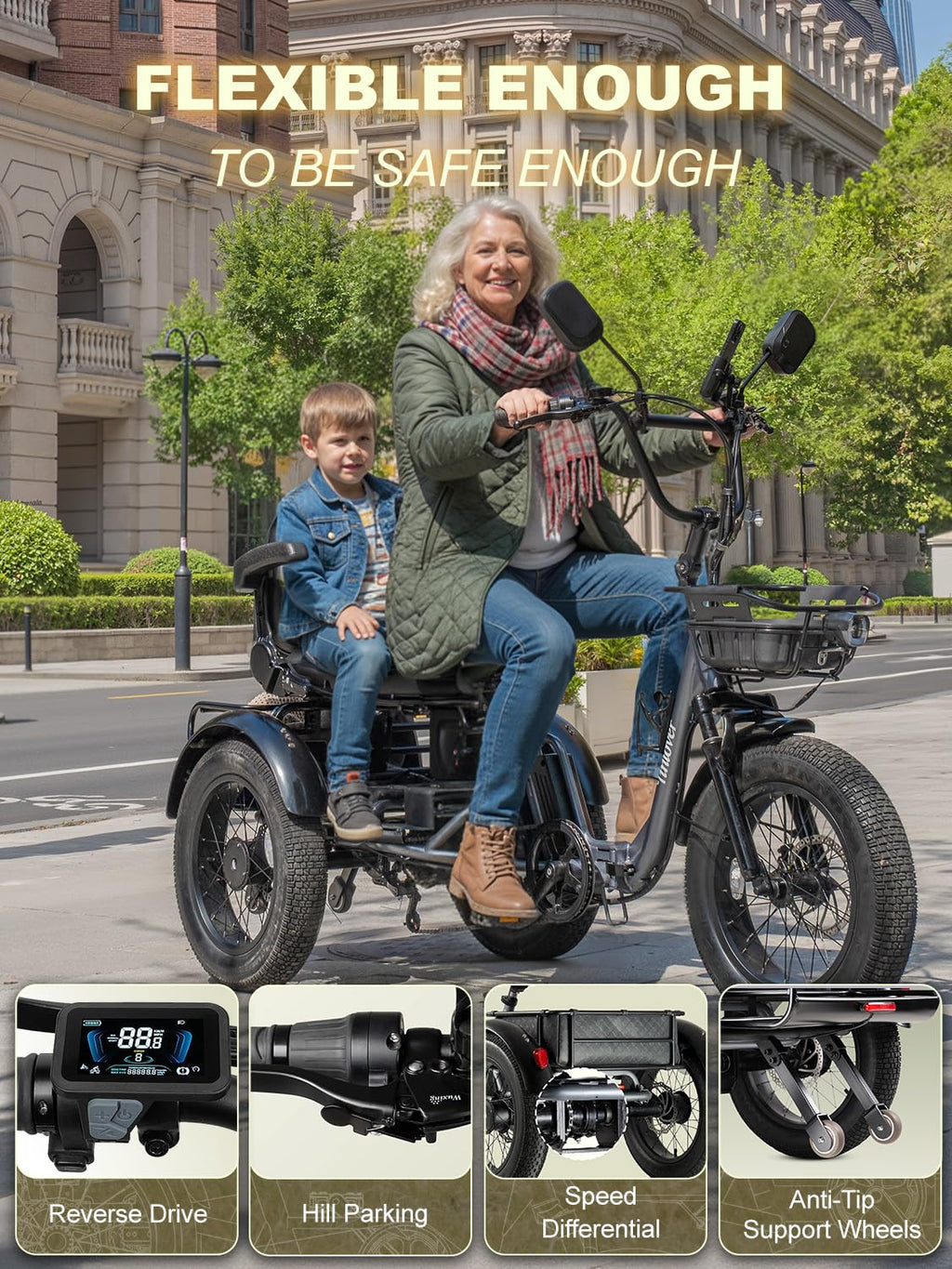 Folding Electric Tricycle for Adults 2 Seater 1000W 48V 15AH H540
