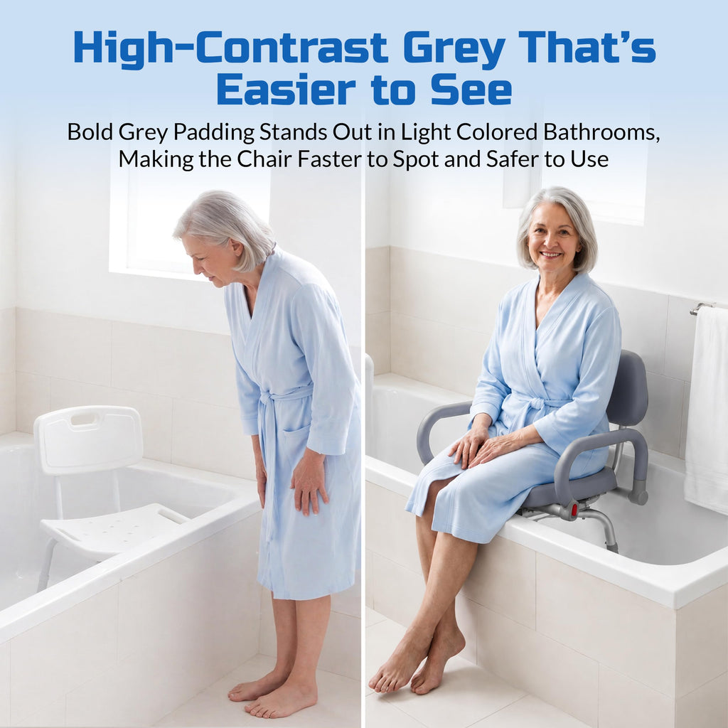 Gray Pivoting Shower Chair with Padded Back and Arms U703628