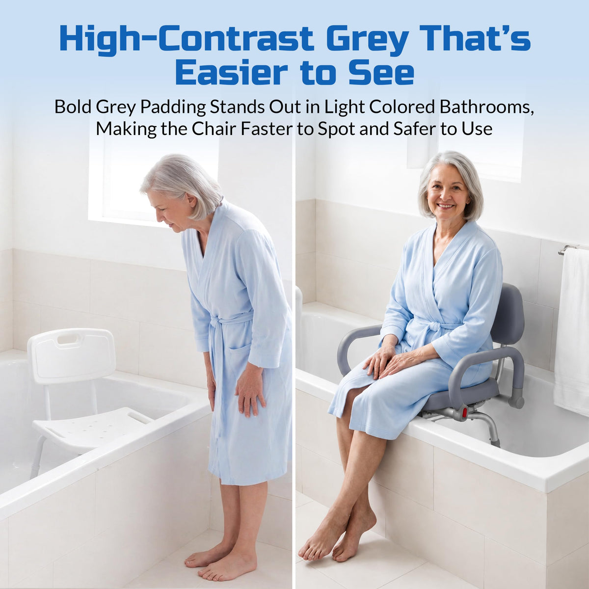 Gray Pivoting Shower Chair with Padded Back and Arms U703628