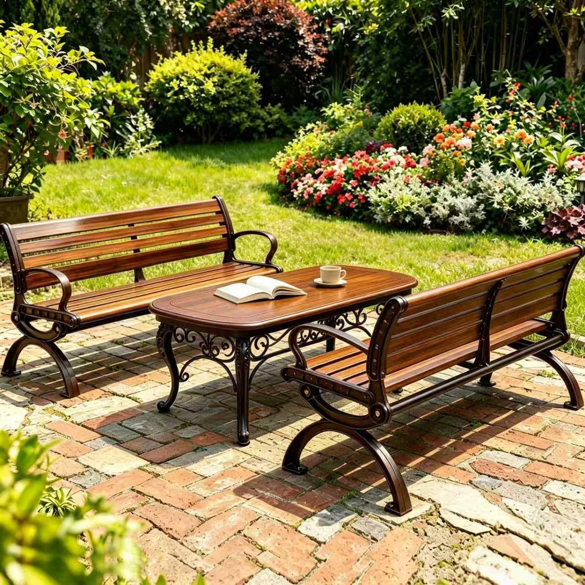 70" Aluminum Alloy Outdoor Bench with Armrest F91349