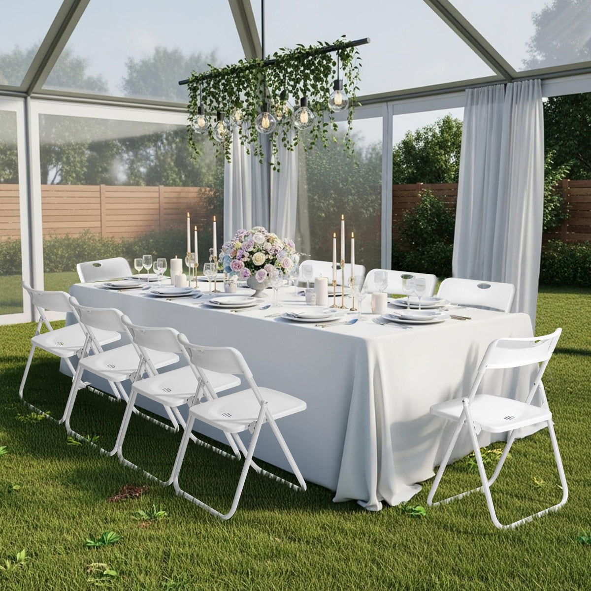 Folding Chairs Set of 10 White Plastic F17006