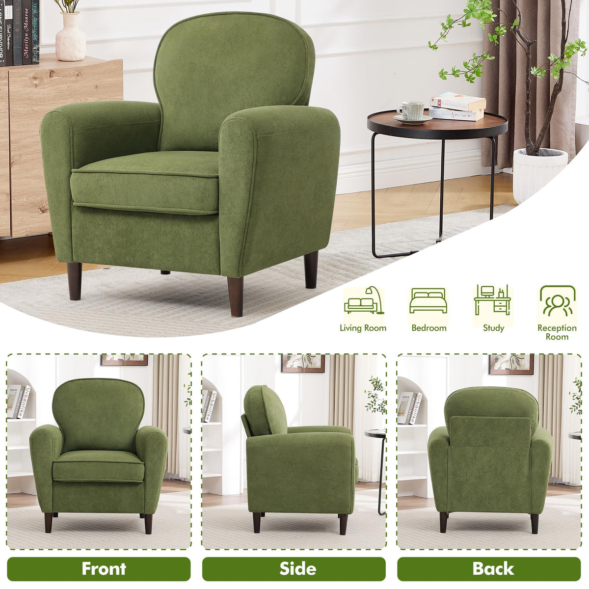 Green Mid Century Modern Upholstered Accent Chair Set of 2 Q945