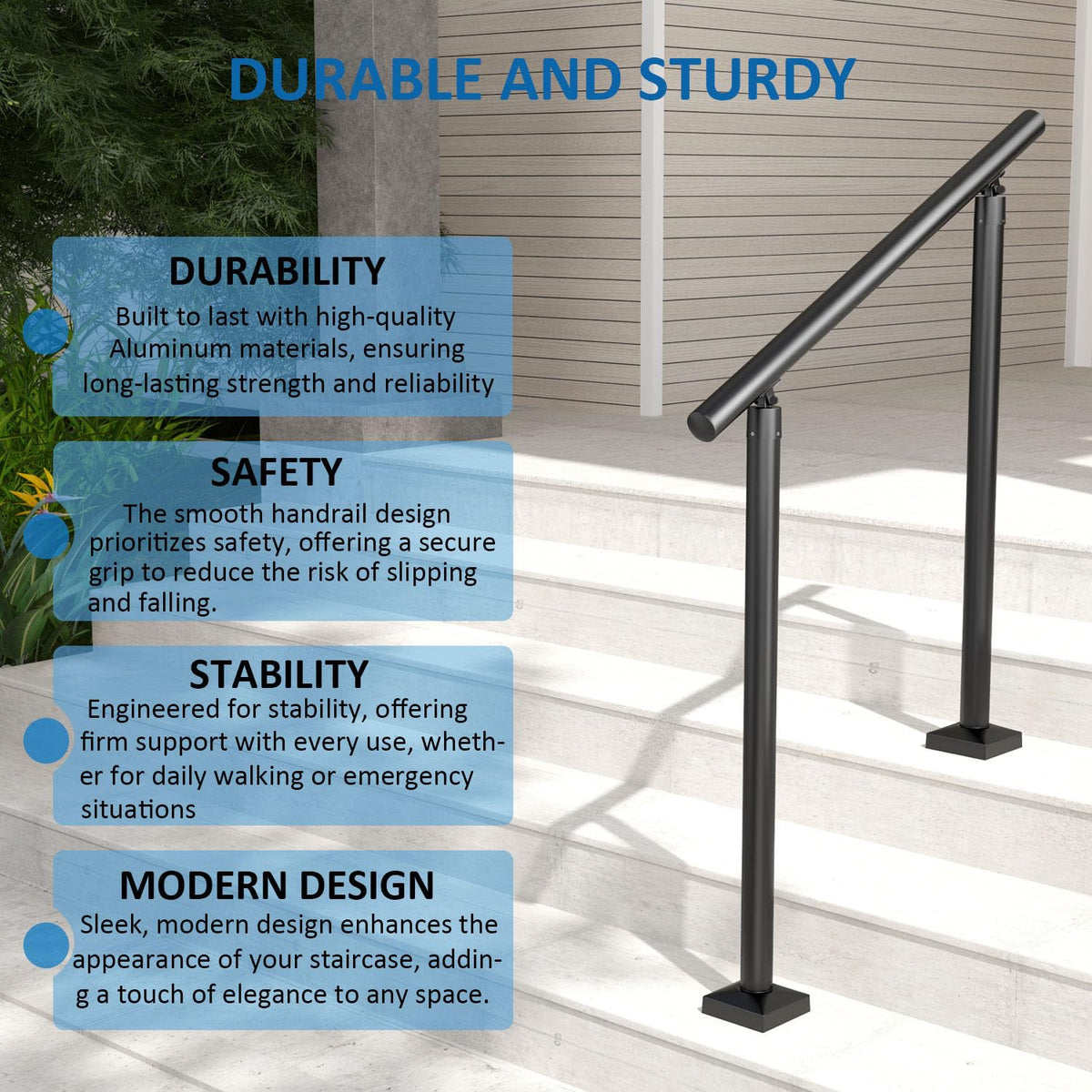 Aluminum Round Handrail for Steps & Stairs, 3ft W88015