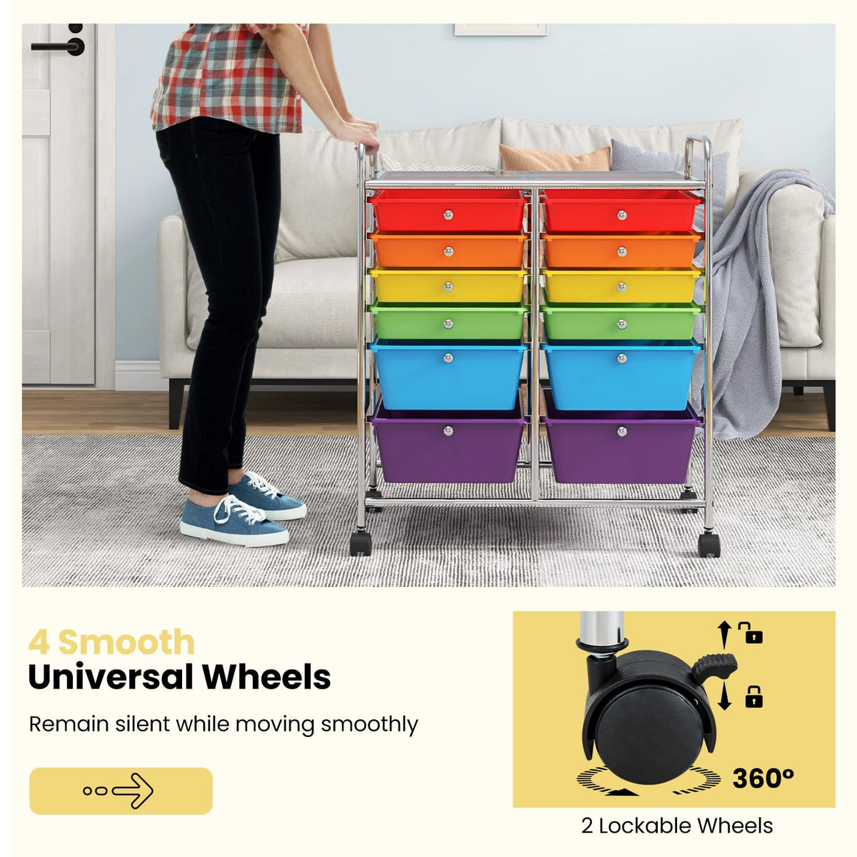 12 Drawer Rolling Storage Cart with Lockable Wheel & Metal Frame A1224
