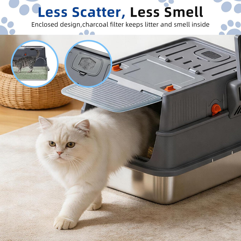 Stainless Steel Covered Cat Litter Box with High Sides T2972