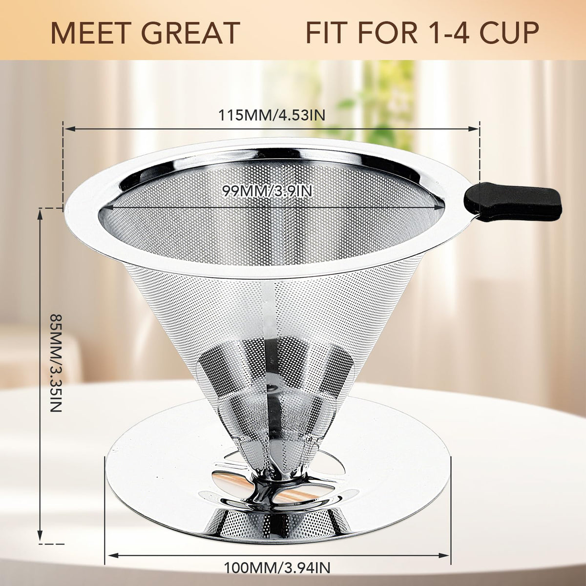 Pour Over Coffee Dripper with Reusable Stainless Steel Filter Q585