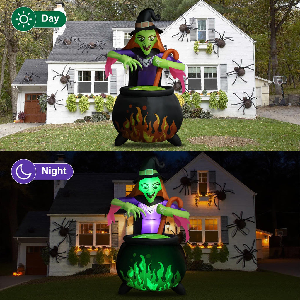 8Ft Tall Halloween Inflatable Witch Cauldron with 4 Led Lights I5096