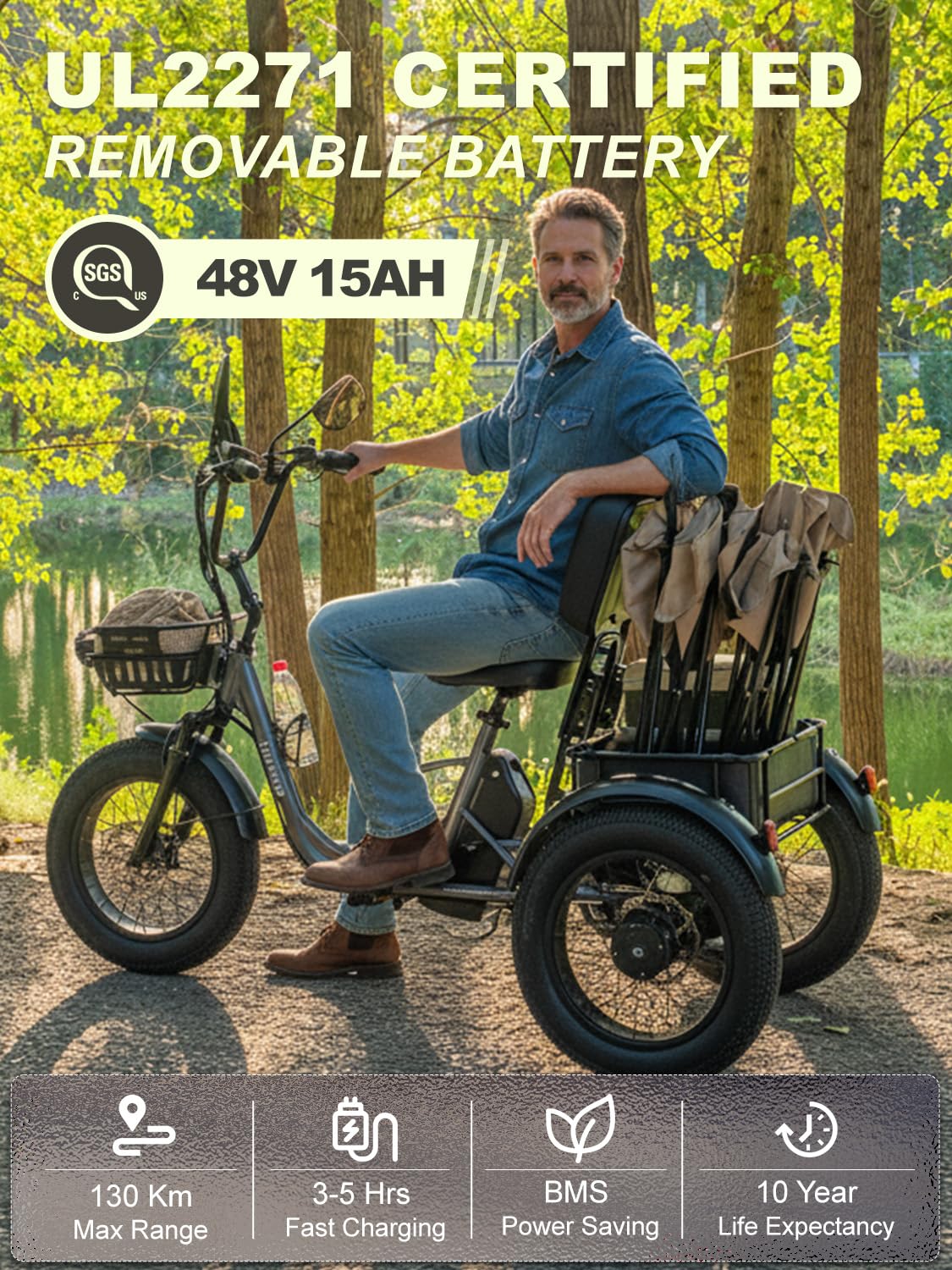 Folding Electric Tricycle for Adults 2 Seater 1000W 48V 15AH H540