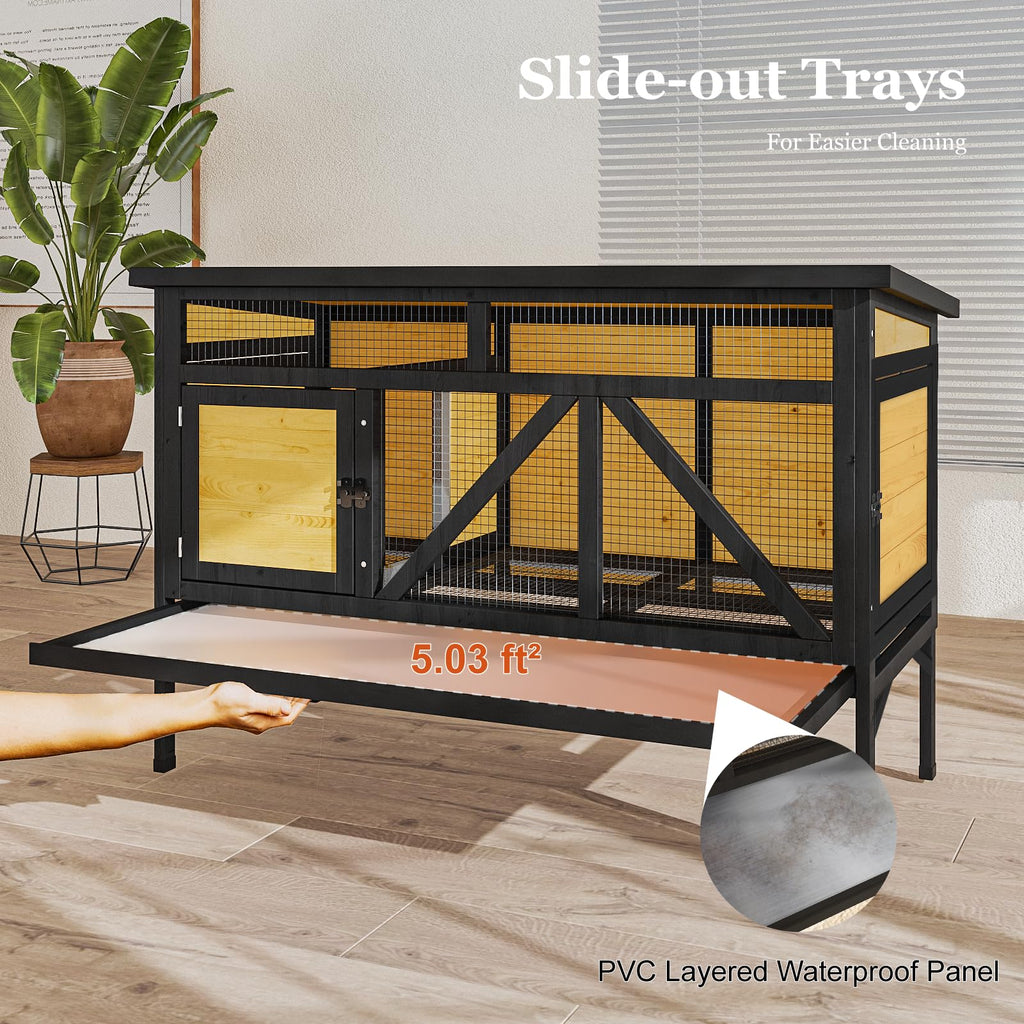 46.7" Wooden Rabbit Hutch with Removable Tray J226