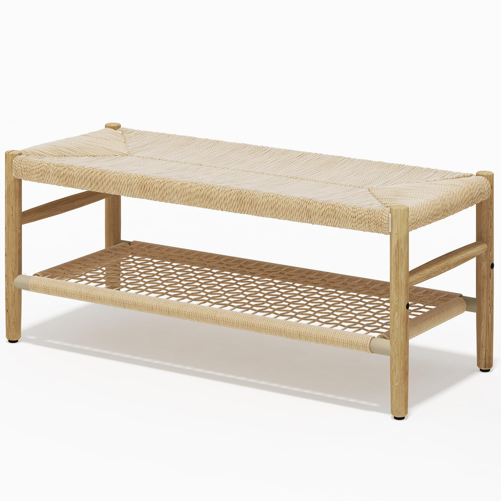 Indoor Entryway Bench with Storage Rack and Rubber Wood Legs J420500