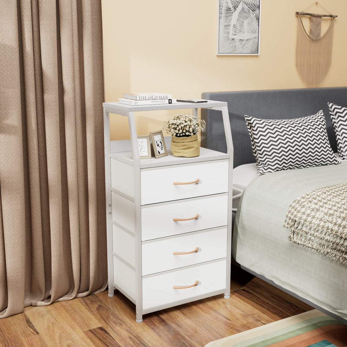 White 4 Drawer Dresser with 5 Storage Bins F573