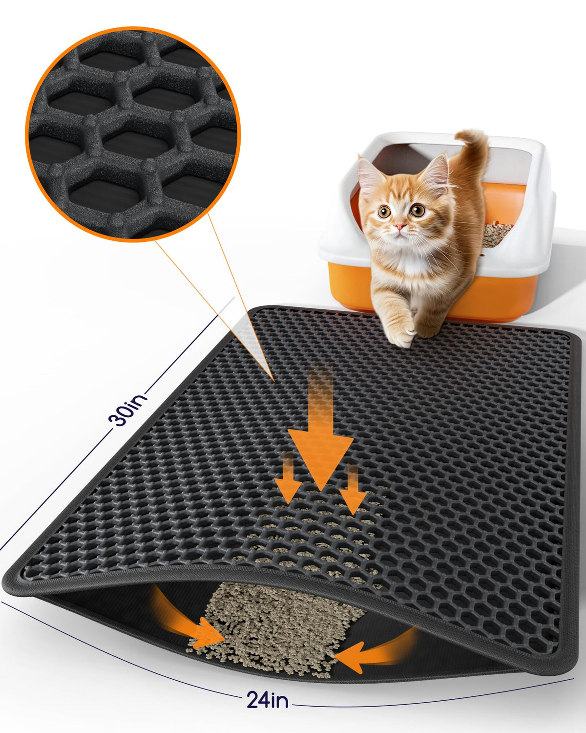 Double-Layer Urine-Proof Black Cat Litter Mat U64786
