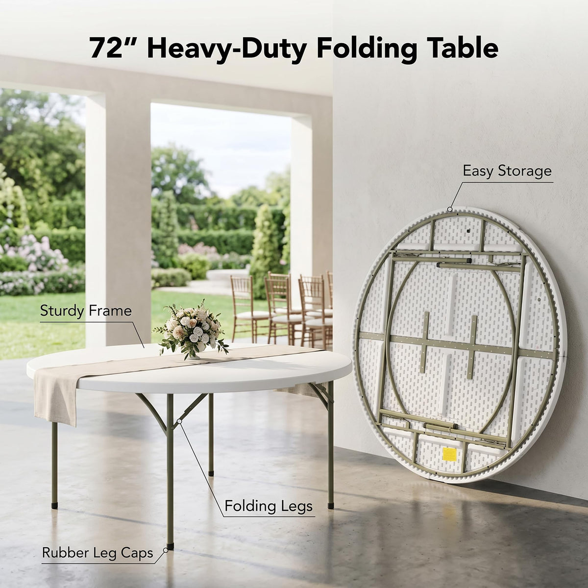 72-Inch Round Folding Tables 5-Pack Heavy-Duty Plastic X70741