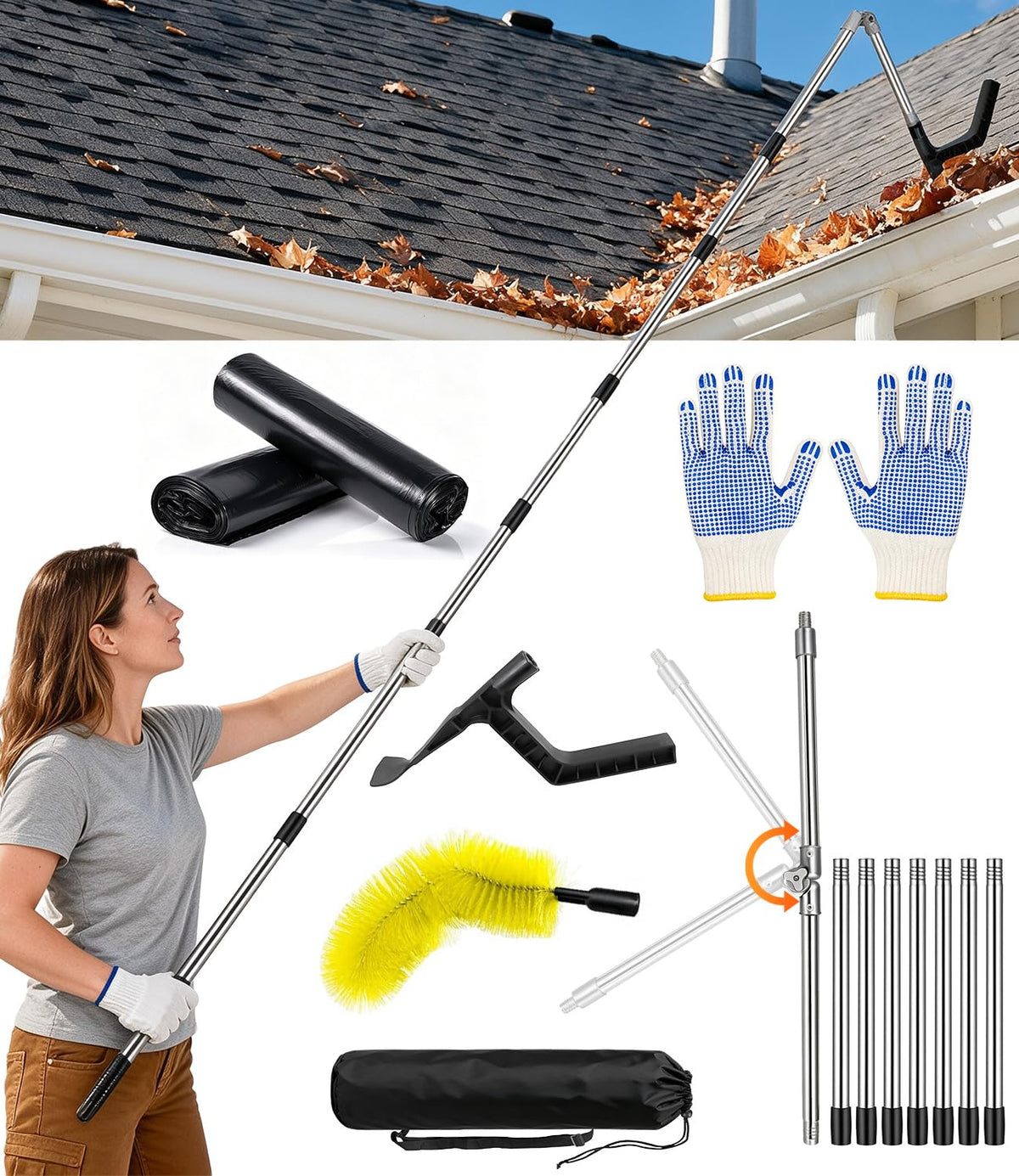 13FT Adjustable Gutter Cleaning Tool Kit with Brush Head C72528