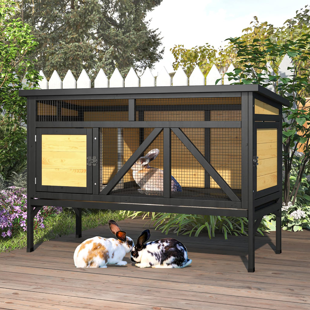 46.7" Wooden Rabbit Hutch with Removable Tray J226