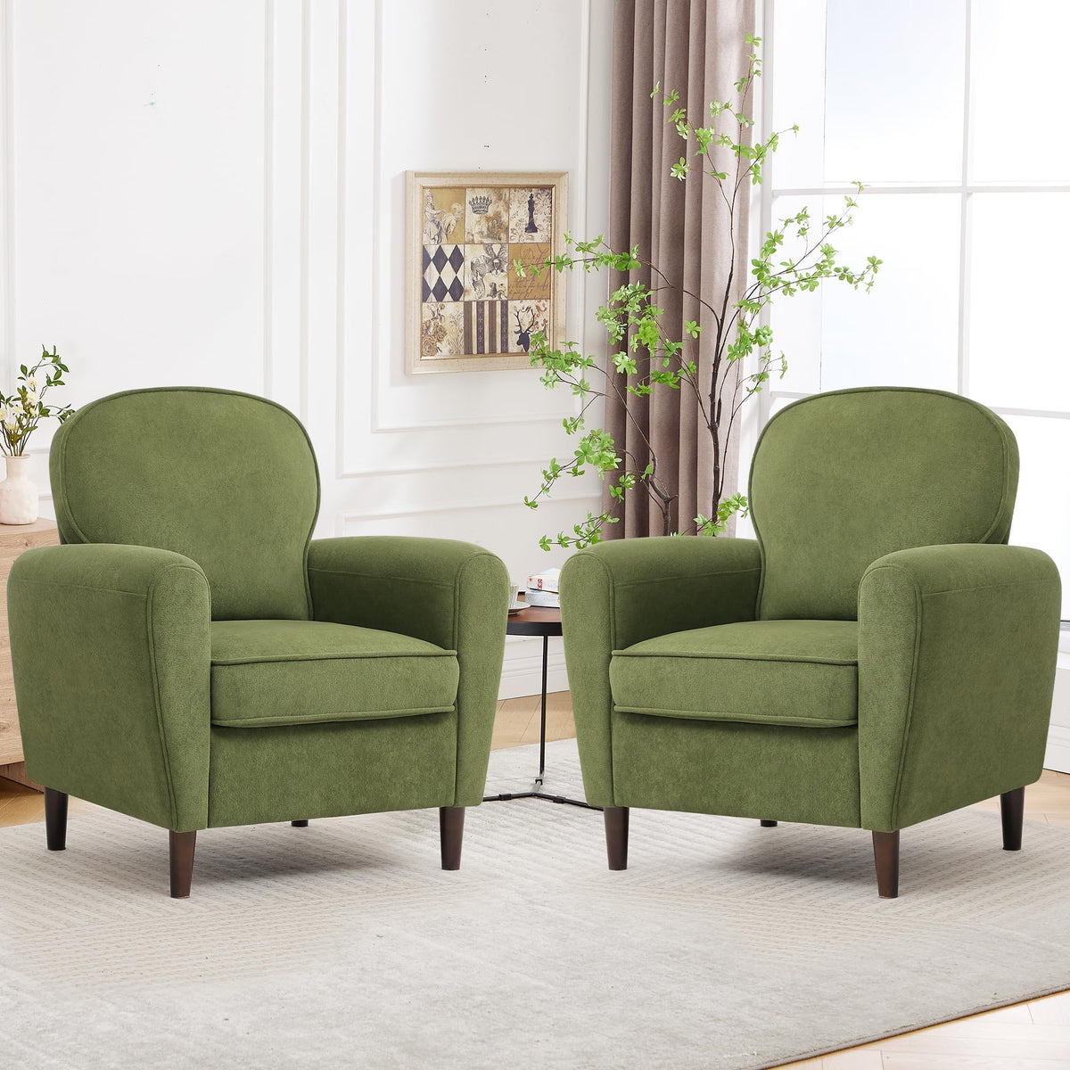 Green Mid Century Modern Upholstered Accent Chair Set of 2 Q945