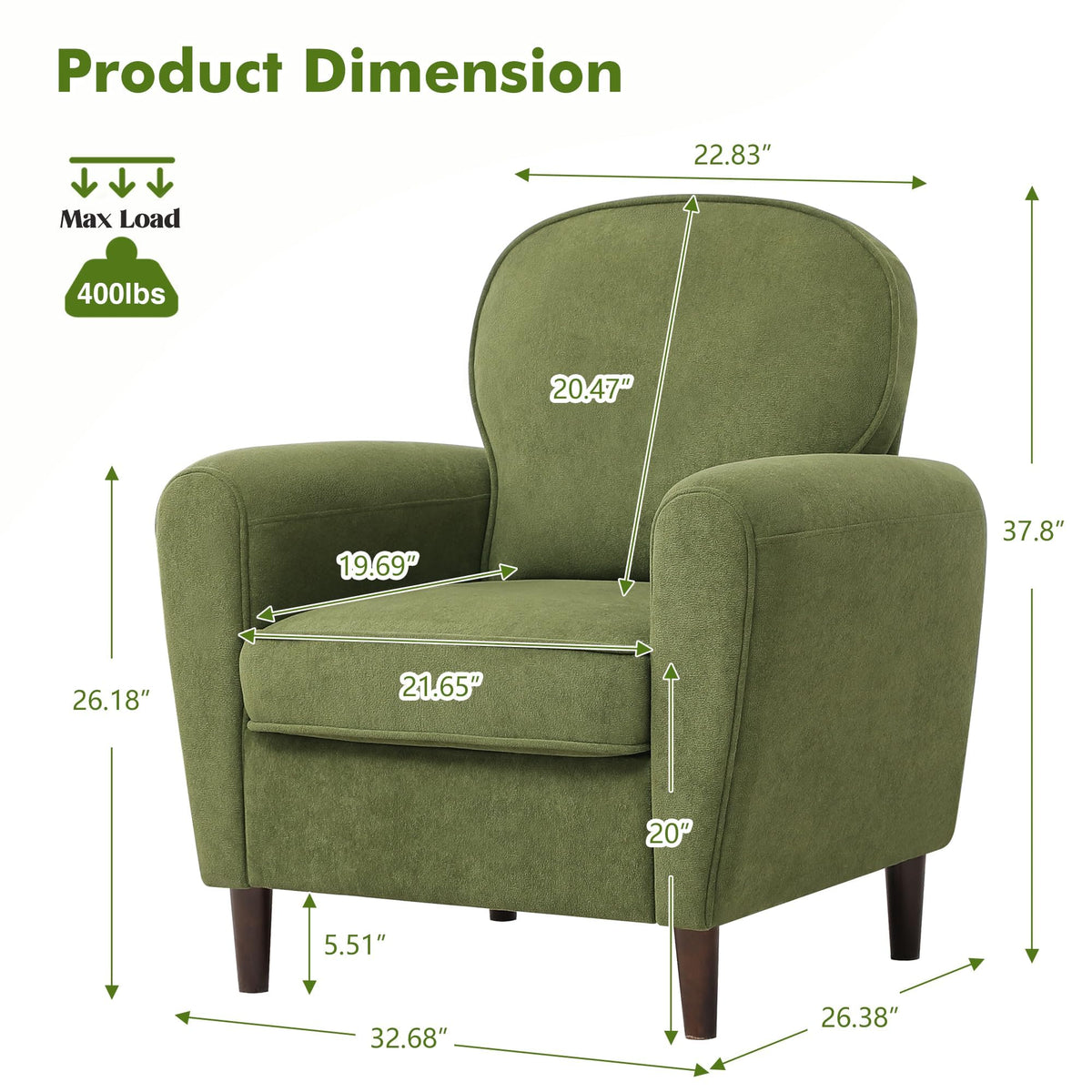 Green Mid Century Modern Upholstered Accent Chair Set of 2 Q945