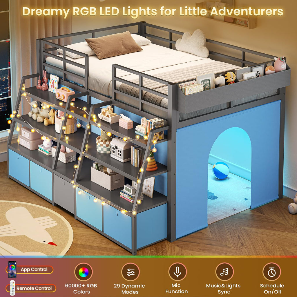 Twin Size Grey Low Loft Bed with 5 Drawers C563