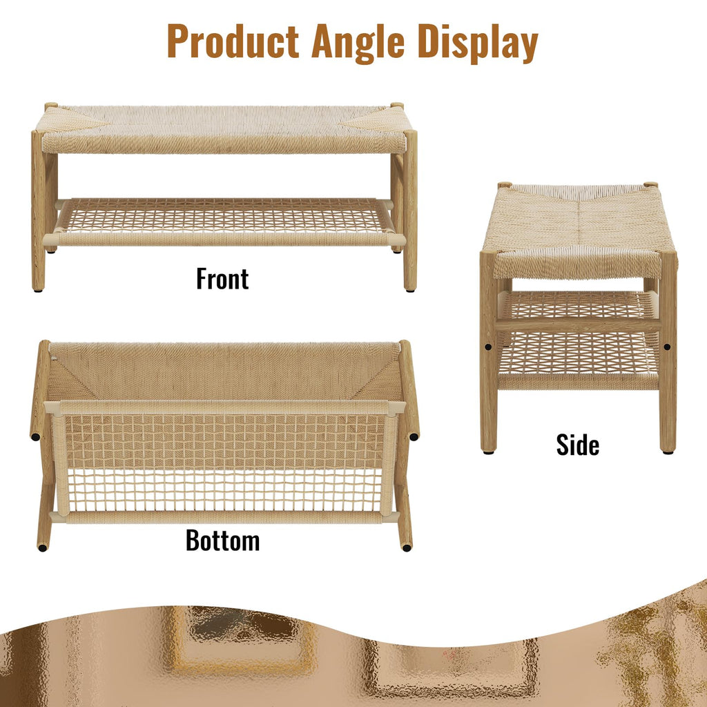 Indoor Entryway Bench with Storage Rack and Rubber Wood Legs J420500