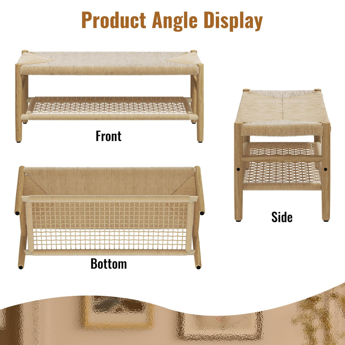 Indoor Entryway Bench with Storage Rack and Rubber Wood Legs J420500