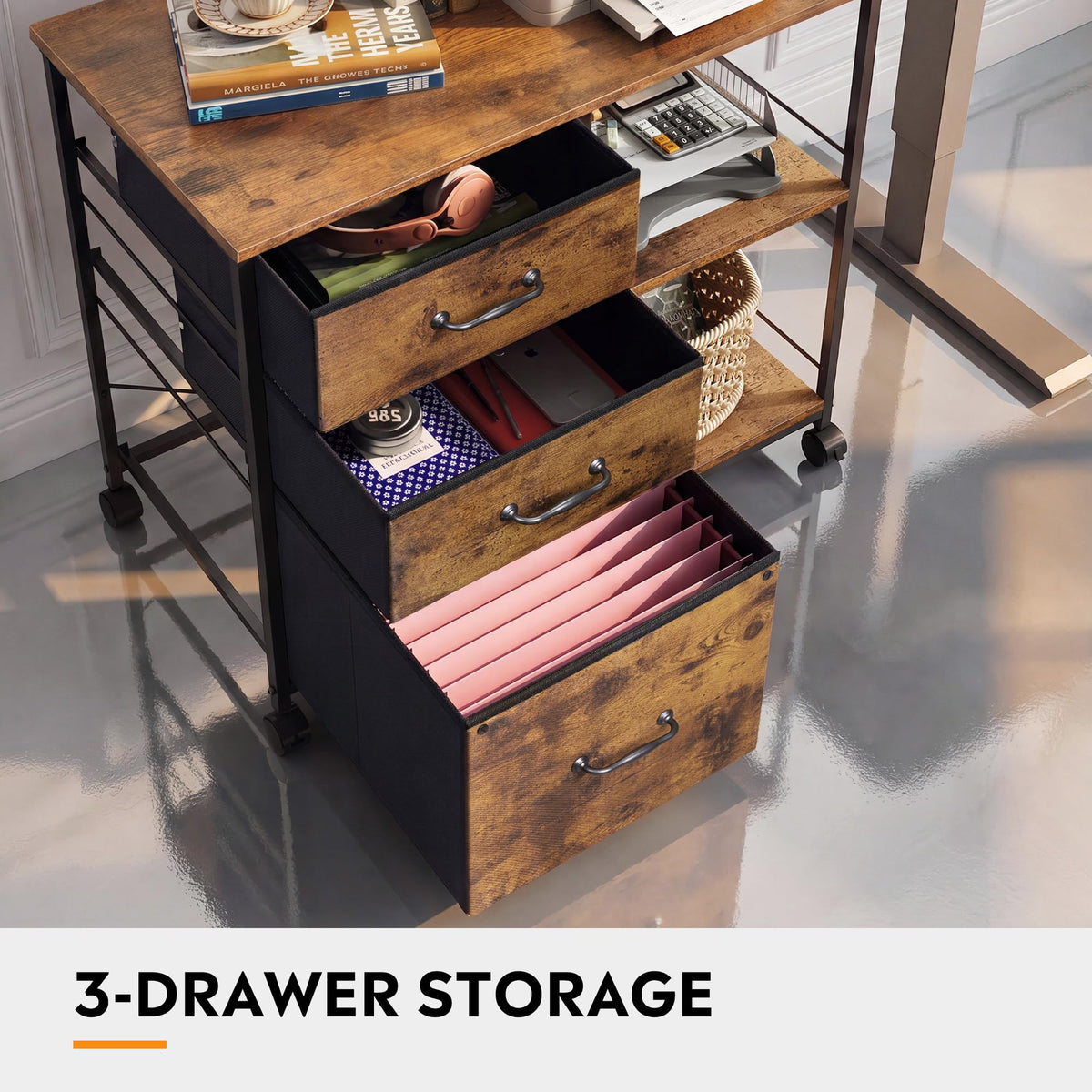 3 Drawer Fabric Mobile File Cabinet A563966
