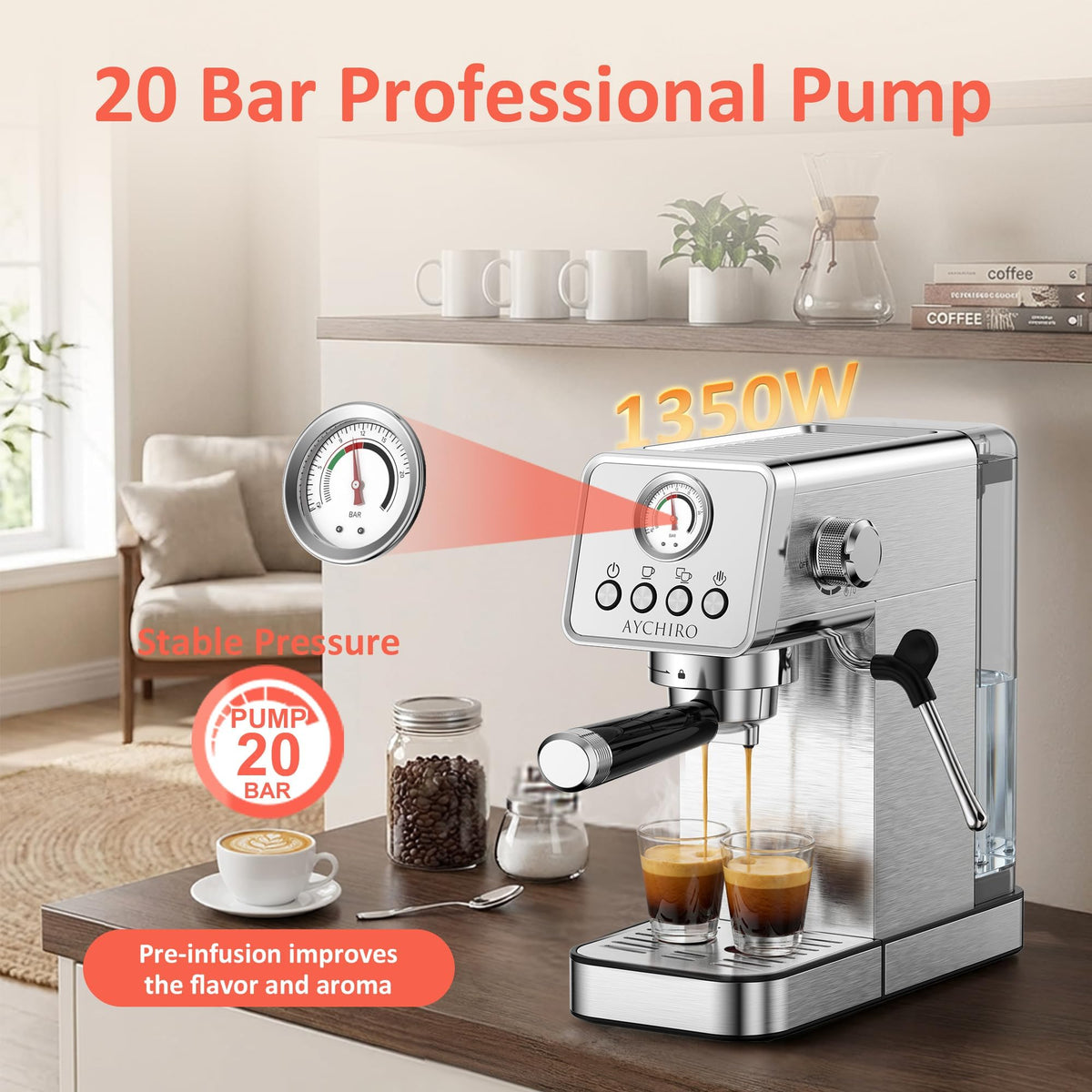 20 Bar Espresso Machine with Steam Wand H582567