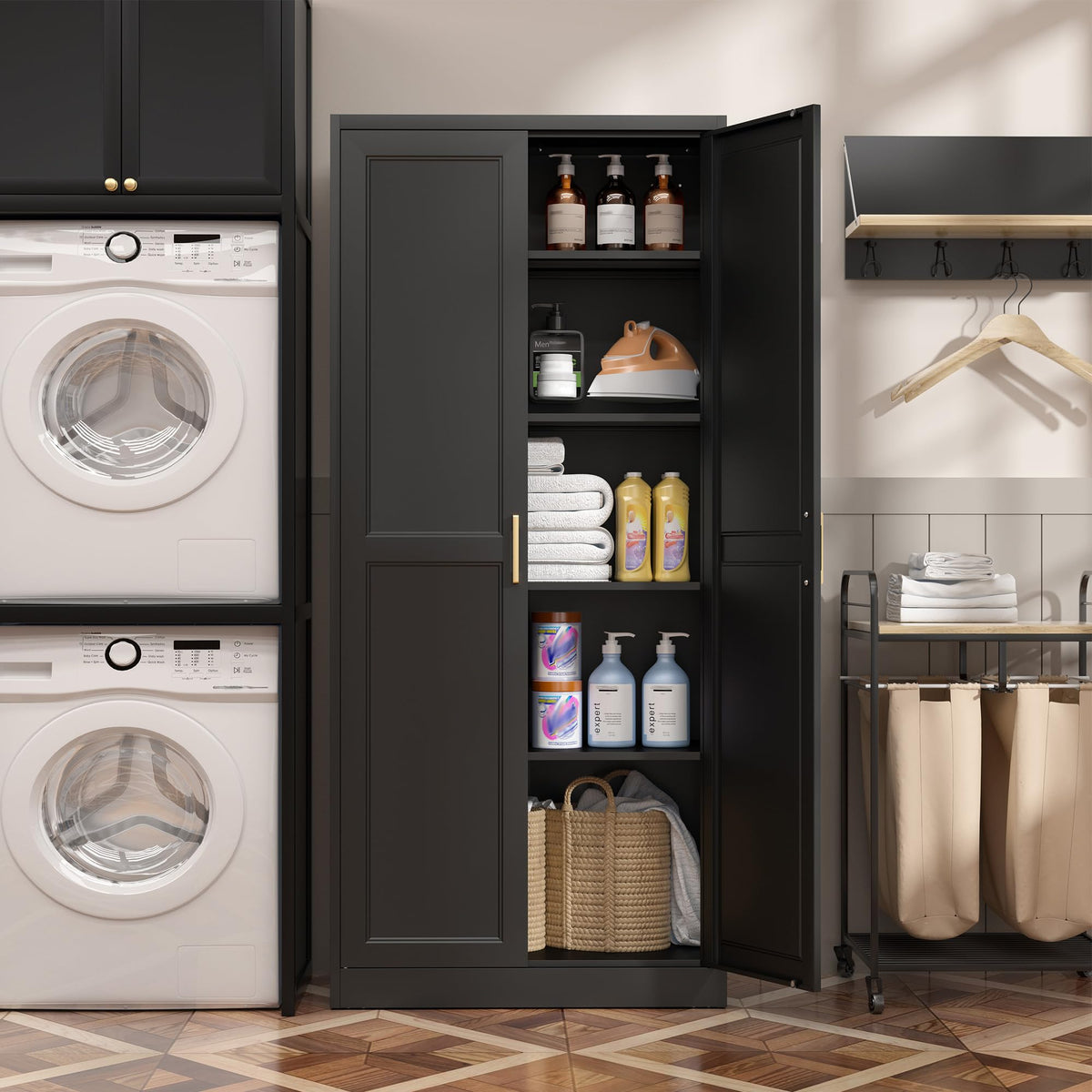 71" Metal Pantry Storage Cabinet with Doors & 4 Adjustable Shelves D930