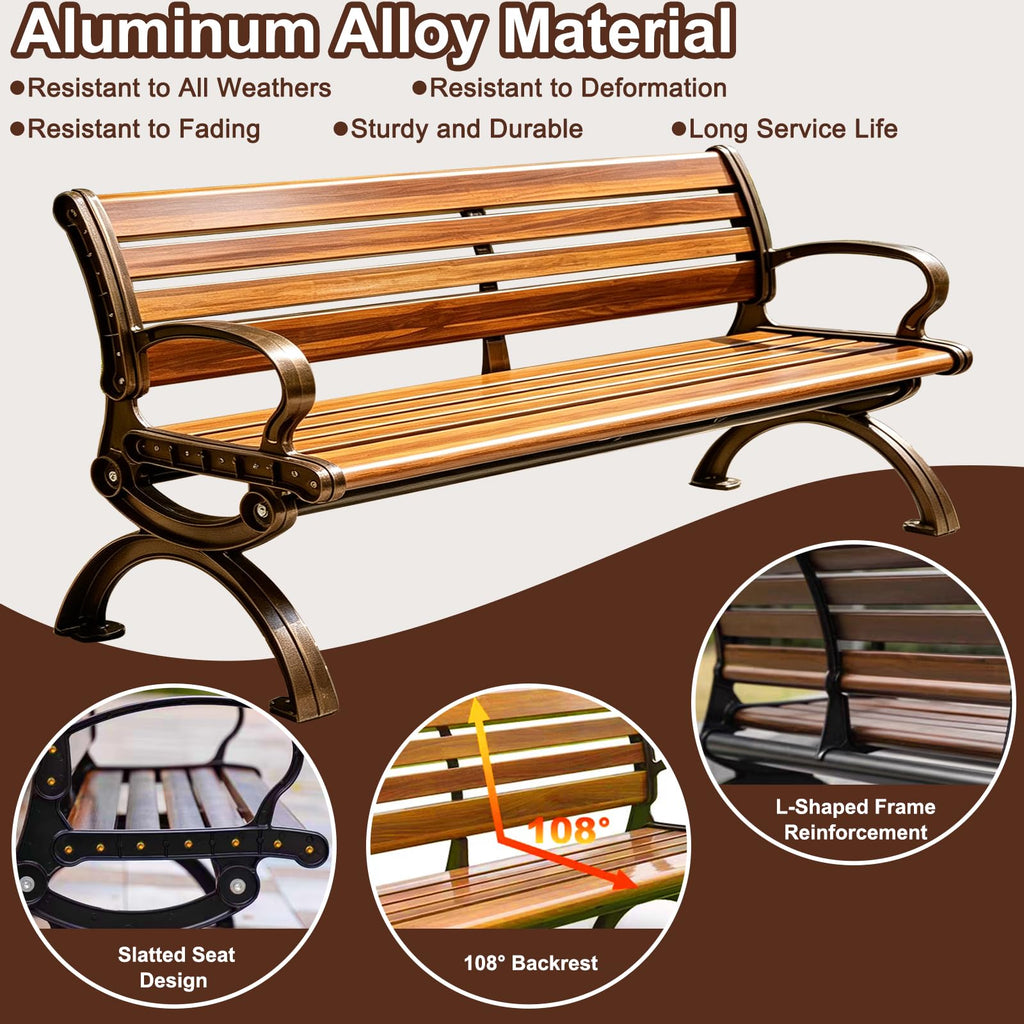 70" Aluminum Alloy Outdoor Bench with Armrest F91349