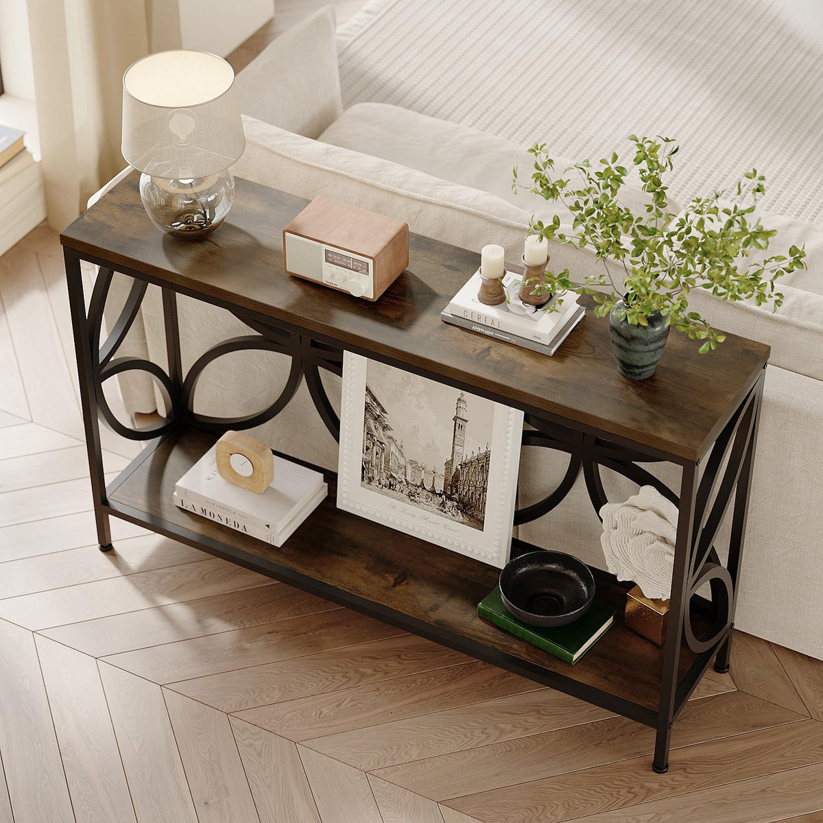 Narrow Sofa Table 47.2 Inch Industrial Console Table with Storage E556