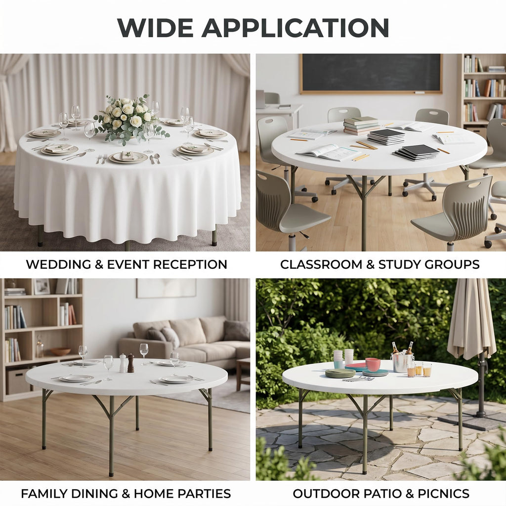 72-Inch Round Folding Tables 5-Pack Heavy-Duty Plastic X70741